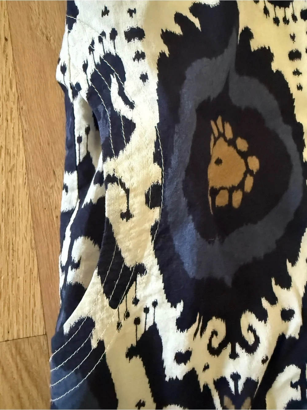 J. Crew Cotton Ikat Medallion Shift Mini Dress Blue Cream with Pockets Sz 4 Boho